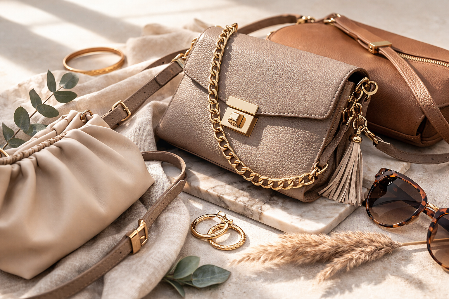 vegan handbags in neutral tones made from cruelty-free and sustainable materials