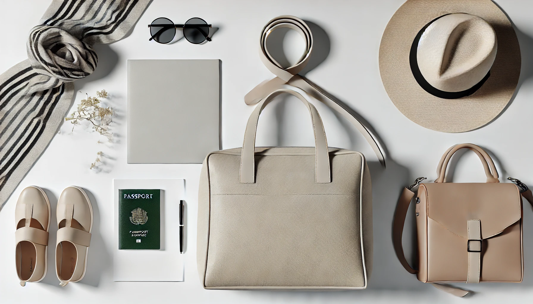 An image of an eco-friendly handbag surrounded by props representing different occasions, highlighting the perfect sustainable handbag for every occasion with a blend of style and versatility.